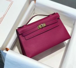 borsetta del marchio 22 cm Mini borsa Mini borsa della frizione di lusso Guida in pelle vera di qualità fatta a mano Fucsia giallo chiaro molti colori consegna veloce