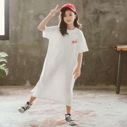 YourSeason 2022 Summer Girls Long Blouse Dresses Korean Simple Teen Kids Letter Printing Dress Loose Baby Casual White Clothes
