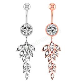 Fashion Rose Gold/ Silver Surgical Stainless Steel Navel Piercing Crystal Leaf Belly Button Rings For Women Body Jewellery
