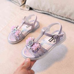 Girls Shoes Children's Sandals Beading Summer Little Girl Fashion Bow Princess Shoes Beach Sandals Kids Shoes G220418
