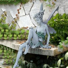 Garden Decorations Flower Fairy Sculpture Landscaping Yard Art Ornament Resin Turek Sitting Statue Outdoor Angel Figurines Craft DecorationG