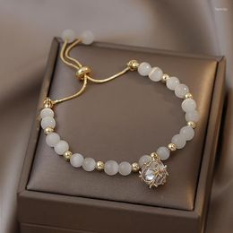 Beaded Strands LoveLink Elegant Luxury Moonstone Beads Strand Zircon Pendent Opal Adjustable Stainless Steel Bracelet Women Jewellery Gift Faw