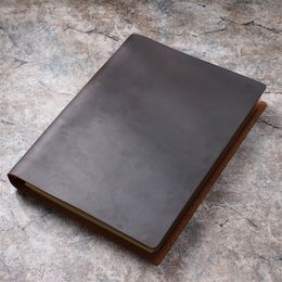 Big Notebook A4 Cowhide Leather Cover Sketchbook Office Retro Loose-leaf Notebook Gift Lined Blank Journal 220401