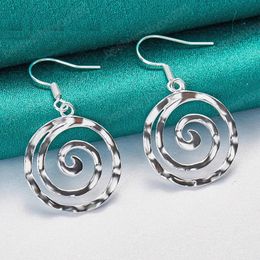 925 Sterling Silver Circle Spiral Dangle Earring For Women Wedding Engagement Party Fashion Charm Jewelry