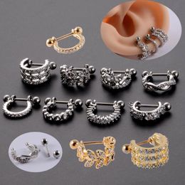 Clip-on & Screw Back 1pcs Steel Barbell With CZ Hoop Ear Tragus Cartilage Earrings Studs Cuff Rook Woman Lobe Piercing JewelrClip-on BackCli