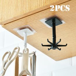 12PCS 360 Degrees Rotated Kitchen Hooks Self Adhesive 6 Hooks Wall Door Hook Handbag Clothes Ties Bag Home Hanging Rack 220527