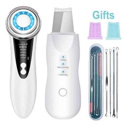 Electric Skin Scrubber Vibration Face Spatula Blackhead Remover Clean Peeling +RF LED Photon Radio Mesotherapy Facial Lifting 220516