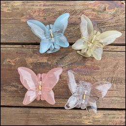 Clamps Hair Jewellery Small Translucence Butterfly Model Women Plastic Candy Pure Colour Claw Clips Female Animal Scr Dhzdn