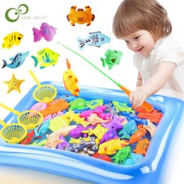 Children Boy Girl Fishing Toys Set Magnetic Fishing Parentchild interactive Game 3D Fish Rod Net Baby Play Water Bath Toys 220621