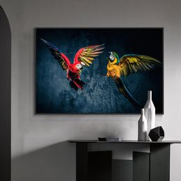 Dancing Colourful Parrot On Canvas Print Nordic Lion Poster Scandinavian Wall Art Picture For Living Room Home Decor Frameless