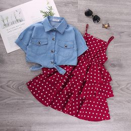 Clothing Sets Summer Girls Denim Jacket Dot Tutu Dress Clothes For Girl 3-12years Teenager Costume OutfitsClothing