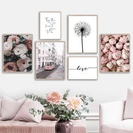 dandelion canvas wall art UK - Paintings Dandelion Rose Flower Ranunculus Car Love Wall Art Canvas Painting Nordic Posters And Prints Pictures For Living Room Decor