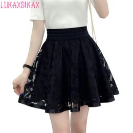 2020 New Spring Summer Women Black Mini Skirt Korean Elastic High Waist Skirt Shorts Sweet Mesh Tulle Umbrella Skirt Falda Tul T200106