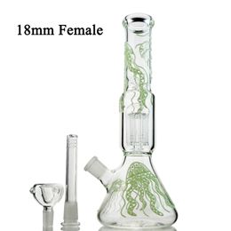 Glow In The Dark 11 Inch Hookahs 6 Arms Ttree perc Glass Bongs Green Thick Oil Dab Rigs Water Pipes 18mm Joint With Bowl