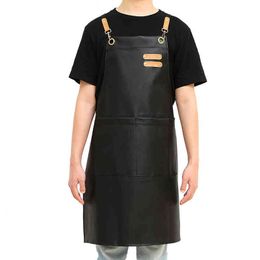 Professional PU Leather Barber Aprons for Men woman Chef Apron for Kitchen- Salon Hairstylist Multi-use Adjustable with pockets Y220426