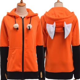 Women's Jackets Animal Ears Cosplay Costume Hooded Jacket Warm Orange Sweatshirt Cosplay 220824