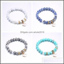 Charm Bracelets Jewellery Fashion 4 Styles Turquoise Natural Stone Bracelet Gold Plated Heart Love Bangles For Dhxpb