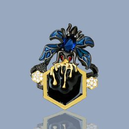 Rings de cluster exclusivo Creative Diamond Spider Black Gold Ring 925 Silver Exagerado Inseto Madeirado Jóias de Jóias de Jóias