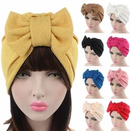 Berets Fashion Women Big Bow Turban Hat Headdress Knot Bonnet Chemo Hair Cap Soft Snood HatBerets Pros22