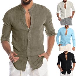 Mens Blouse Cotton Linen Loose Tops Short Sleeve Tee Spring Autumn Summer Casual Handsome Men Shirt 220811