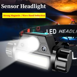 Headlamps XP-G +COB Led Sensor Headlamp Built In Rechargeable 18650 Battery Portable Headlight For Camping Fishing Work Light