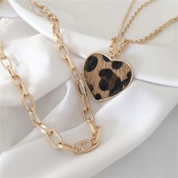 Pendant Necklaces Gold Colour Leopard Skin Print Heart Wide Chain Separable Necklace 2022 Fashion Words Jewellery Party GiftPendant