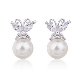 Pearl Earrings for Women Tassel Butterfly Earrings Bride Girl Party Engagement Jewellery Gift Silver Stud Earrings