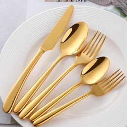 Dinnerware Sets High Quality 20pcs Cutlery Set Wedding Travel Golden Dinner 18/10 Stainless Steel Knife Fork Scoops Silverware SetDinnerware