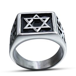 Unique Square Shape Stainless Steel ring Mason Punk Jewish Jewellery Hexagram Men's Star Of David Religion Retro Silver Rings For Men jewel