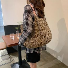 Evening Bags Leopard Pattern Stitching Women Canvas Shoulder Bag Large Capacity Ladies Cloth Shopping Girls Student Casual Tote HandbagsEven