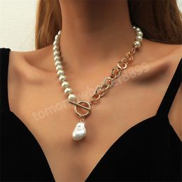 Vintage Elegant Asymmety Pearl Chain Necklace Women Simple Fashion Patchwork Pendant Necklace Accessories