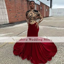 Sexy Burgundy Prom Dresses 2K22 Gold Sequins Mermiad Evening Gowns For Women Party Dress Long Sleeves