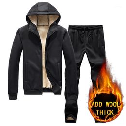 Men's Tracksuits 2022 Winter Hoodie Jacket Pants Casual Track Suit Fitness Men Clothing Sweat 2 Piece Solid Outfits Jogger Set