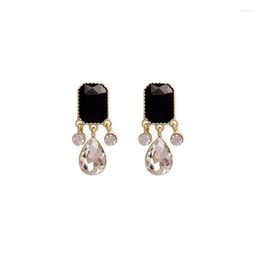Clip-on & Screw Back Fashion Water Drop Black Gemstone 925 Silver Stud Earrings For Women Wedding Jewellery Christmas GiftClip-on Farl22