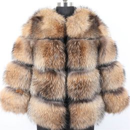 Maomaokong winter style Jacket women's thick fur coat Real raccoon fur jacket High quality raccoon fur coat round neck Warm 201214
