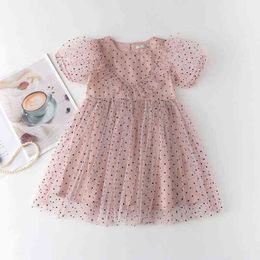 Girls Summer Lace Dress Fashion Dot Printed Baby Girl Cute Tutu Dress Short Sleeve Children Clothing Dress Vestidos G220428