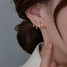 Geometry Elegant Stud Earrings Women Shining Cubic Zircon 18K Gold Silver Diamond Earings Earring Ear Rings Wedding Engagement Party Jewellery