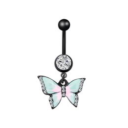 Drop Oil Butterfly Belly Button Rings Stainless Steel Butterfly Body Navel Barbell For Women