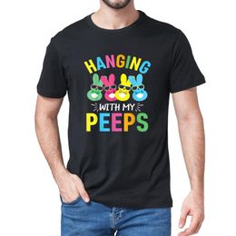 Men's T Shirts Unisex Hangin With My Peeps Cute Easter Family Gift Cotton Short Sleeve T-Shirt Funny Streetwear Soft Women Tee