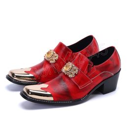 Italiano Mens Shoes Genuine Leather Chunky High Heels Oxford Slip On Red Wedding Party Spring Formal Shoes Sapato Masculino