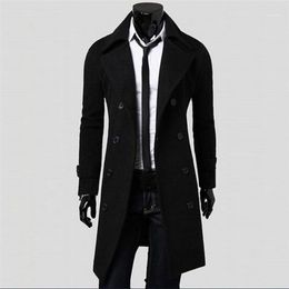 Winter Men Slim Stylish Thick Trench Coat Double Breasted Long Windbreaker Woolen Jacket Parka #1206 A#7331