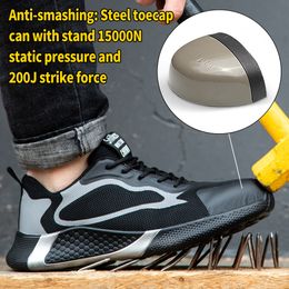 Work Safety Shoes For Men Summer Breathable Boots Working Steel Toe Anti-Smashing Resistance Construction Safety Work Sneakers