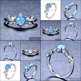 Cluster Rings Jewellery 5 Pcs Lot Mother Gift Fl Blue Fire Opal Gems 925 Sterling Sier For Women Ring Russia American Weddings Drop Delivery 2