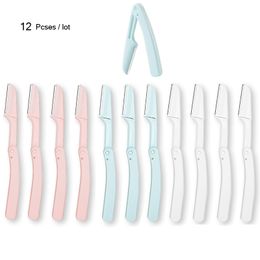 12 Pieces Foldable Professional Eyebrow Trimmer for Women Face Razor Hair Remover Shaver Dermaplaning Women Facial Blade