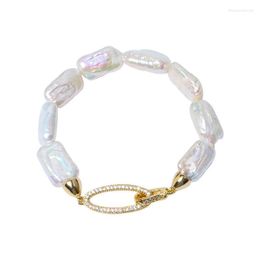 Baroque Trendy Natural White Pearl Bracelet For Women With 10 20mm Rectangle Jewelry Link Chain