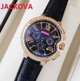 High quality mens Full Diamonds Iced Out Watches 48MM All the dials work stopwatch quartz battery genuine leather sapphire scratch resistant glass Watch