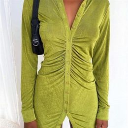 Tossy Spring Shirt With Ruched Sexy TurnDown Collar Long sleeve Mini Casual Streetwear Female Designer Dresses 220803