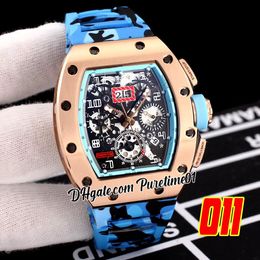 2022 A21j Automatic Mens Watch Rose Gold Big Date Skeleton Dial Blue Gray Camouflage Rubber Strap Super Edition 5 Styles Puretime01 E139-011E5