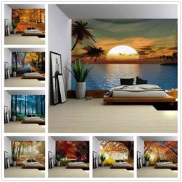 Forest Tree Carpet Wall Hanging Nature Scene Wall Carpets Sunlight Evergreen Plant Leaves Outdoor Landscape Home Decor For Room J220804