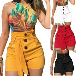 Women High Waist Shorts Button Fashion Summer Casual Female Sexy Skinny Pants With Belt Plus Size 220629